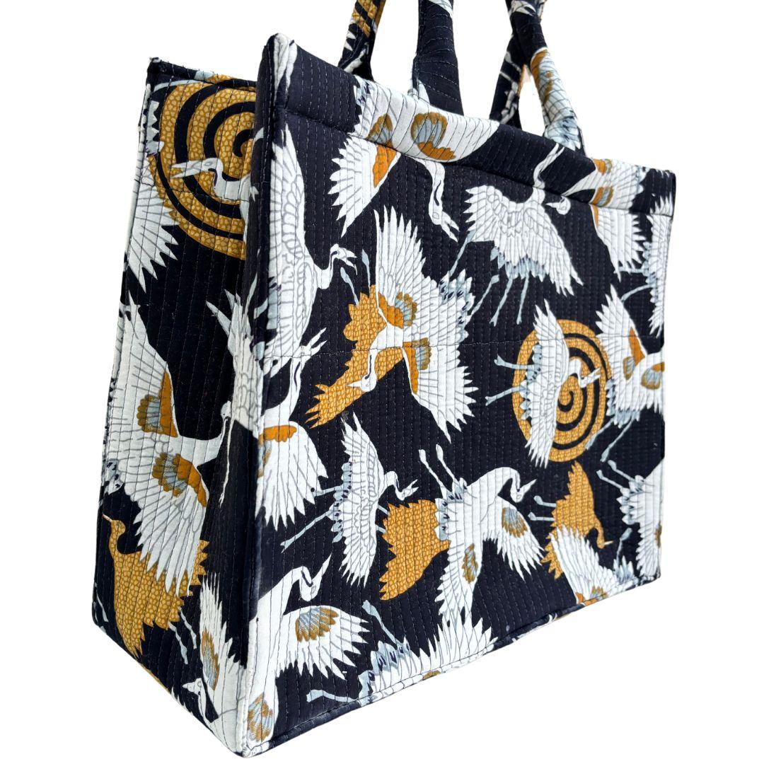 Quilted Black Laptop Tote Bag with Complementary Pouch - The House of RajPadmini