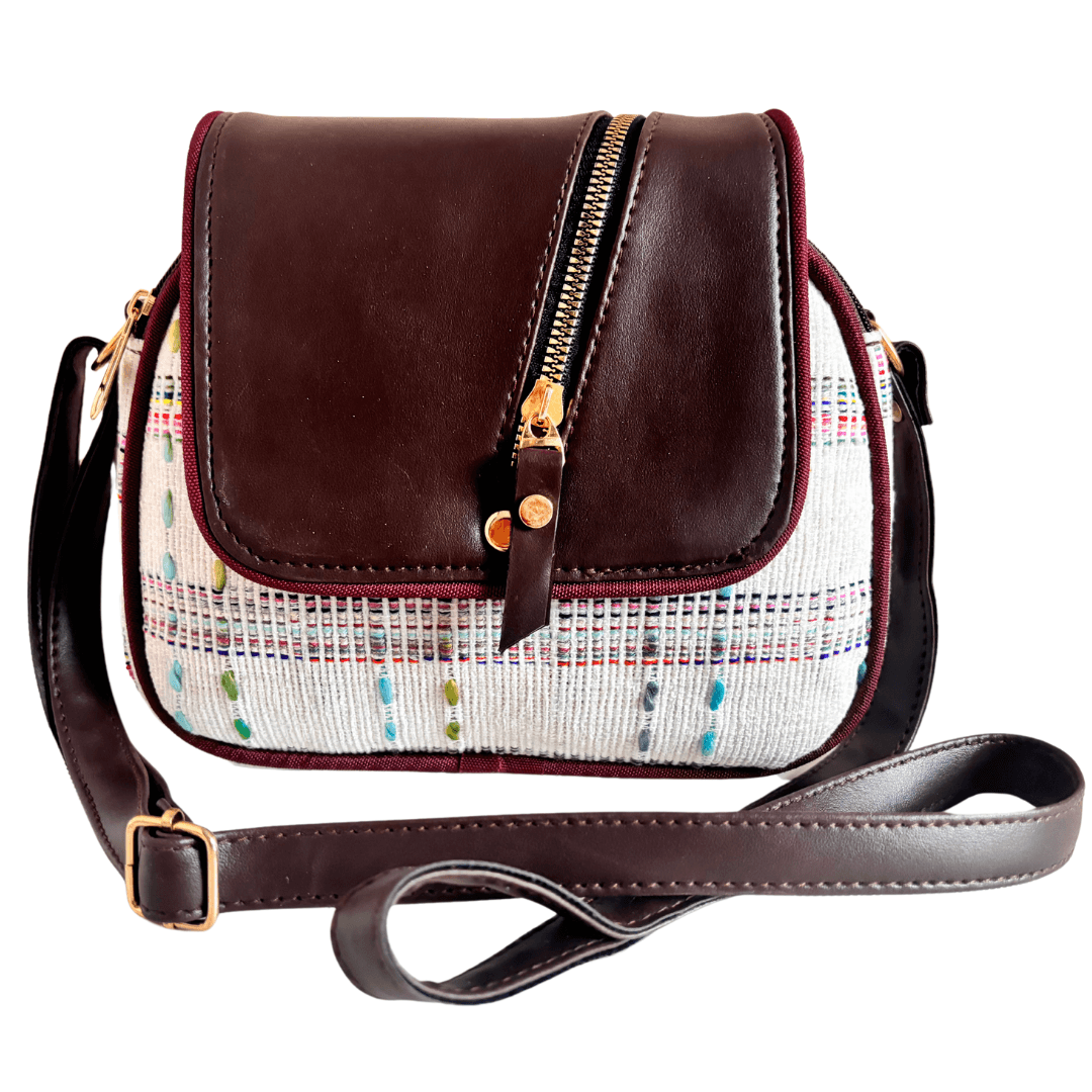 The Saheli Edition:- Women's White Jute Cross Zip Sling Bag - The House of RajPadmini