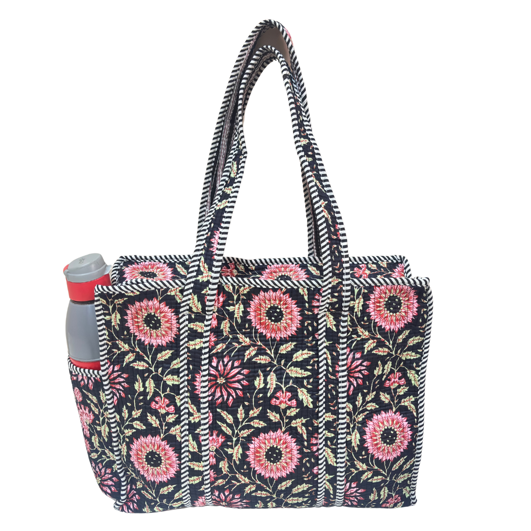 Artisan Quilted Bloom Cotton Tote - Handcrafted Shopping Companion