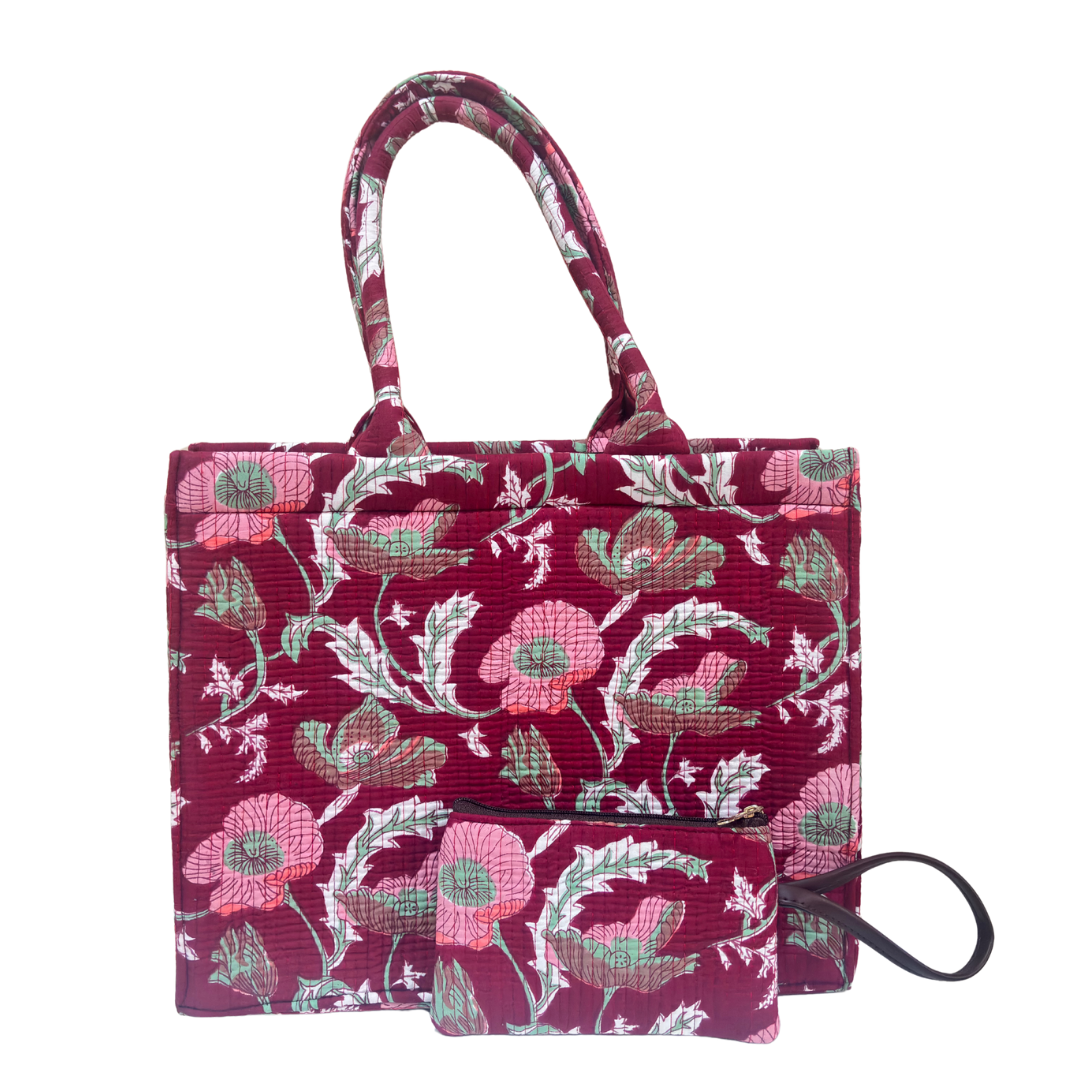 Quilted Laptop Tote Bag with Complementary Pouch