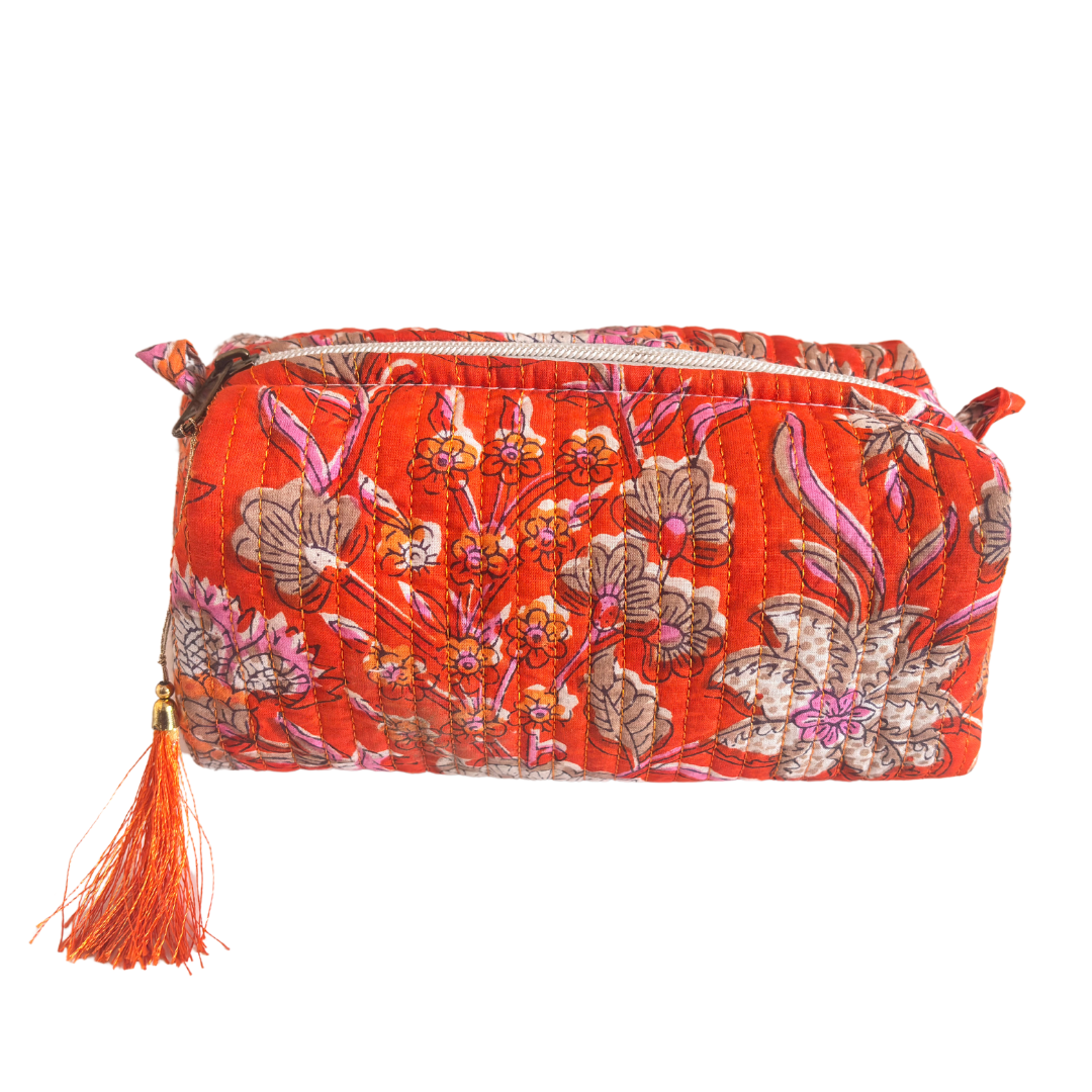 Premium Waterproof Red Quilted Cotton Multi Purpose Pouch for Men & Women | Cosmetic Makeup Medicine Toiletry Travel Organizer Pouch - The House of RajPadmini