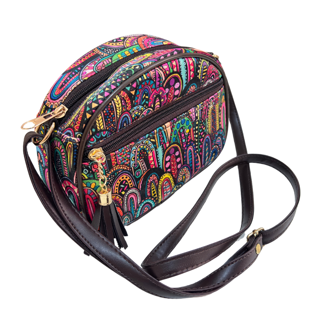 The Saheli Edition:- Women's Rajasthani Print Crescent Moon Sling Bag - The House of RajPadmini