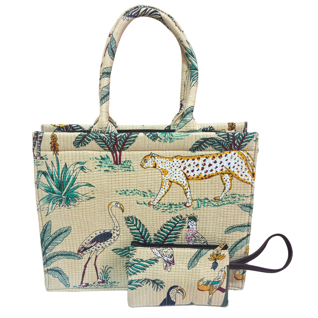 Quilted Laptop Tote Bag with Complementary Pouch