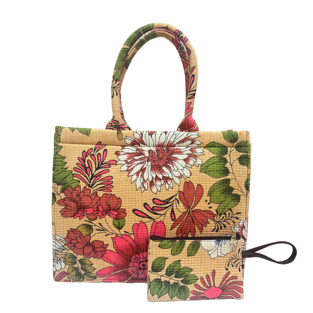 Quilted Laptop Tote Bag with Complementary Pouch