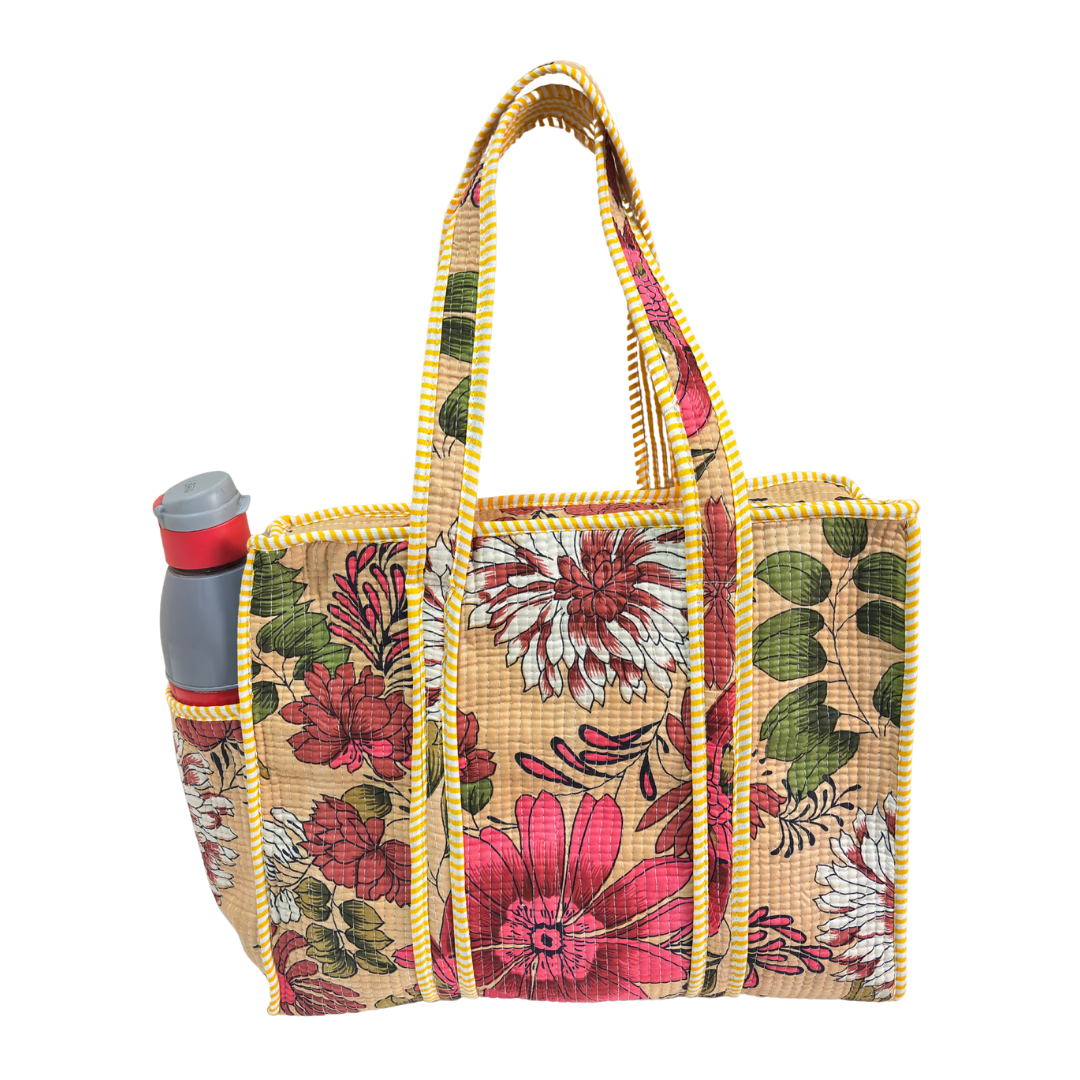 RajPadmini 4-in-1 Festive Gifting COMBO : Premium Quilted Tote Bag + 3 Waterproof Pouches = Your Complete Organization Solution!