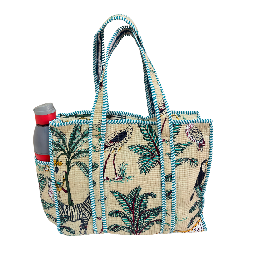 RajPadmini 4-in-1 Festive Gifting COMBO : Premium Quilted Tote Bag + 3 Waterproof Pouches = Your Complete Organization Solution!