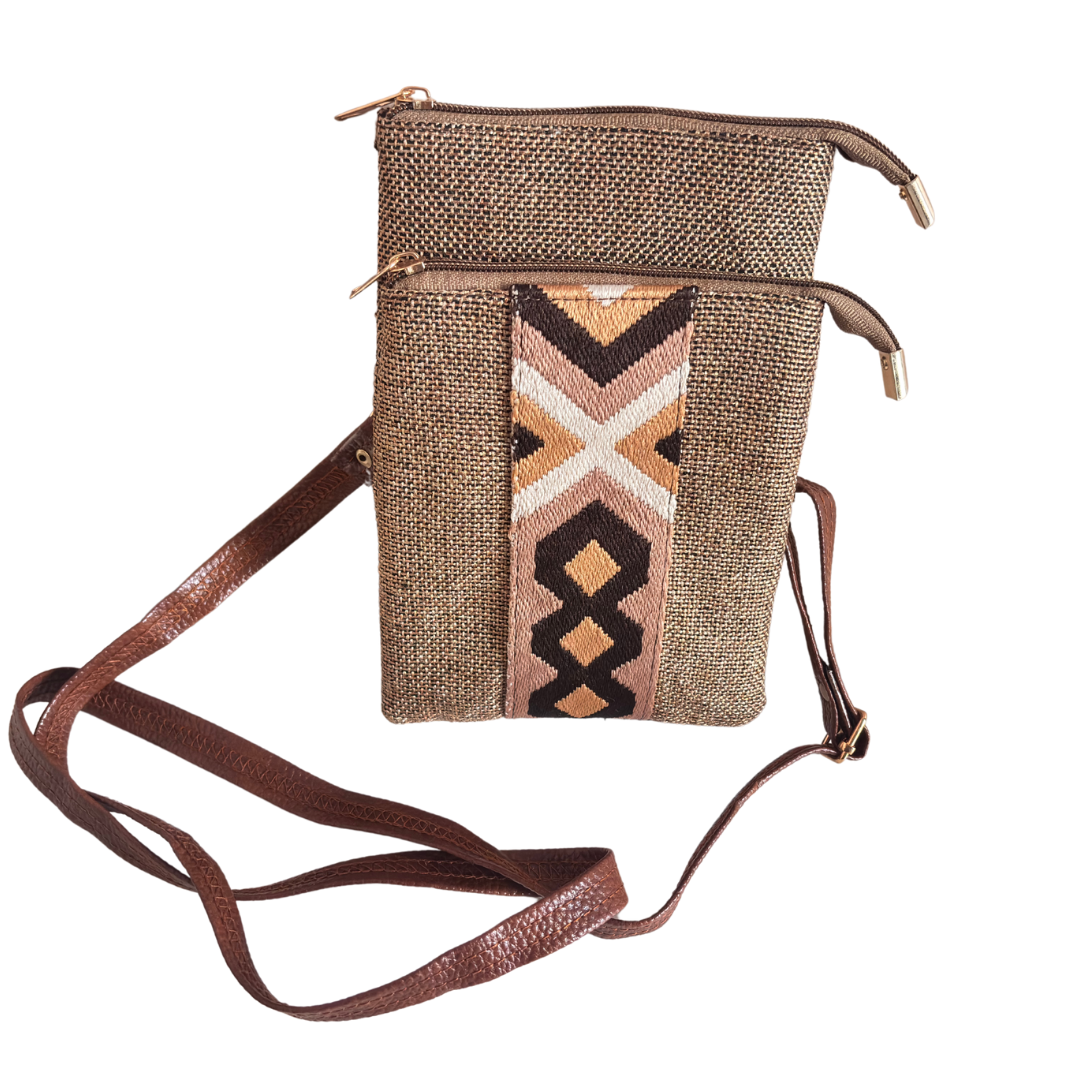 The Handcrafted Multipocket Brown Jute Crossbody Mobile Bag