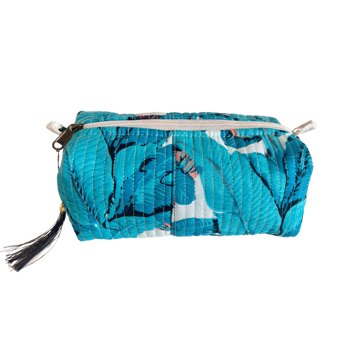 Premium Waterproof Green Quilted Cotton Multi Purpose Pouch for Men & Women | Cosmetic Makeup Medicine Toiletry Travel Organizer Pouch - The House of RajPadmini