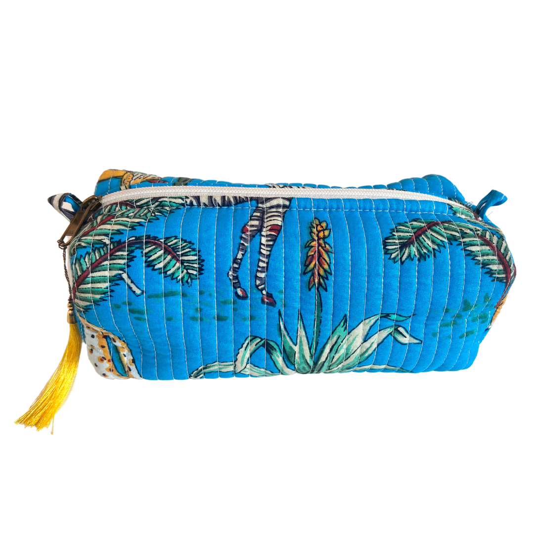 Premium Waterproof Blue Quilted Cotton Multi Purpose Pouch for Men & Women | Cosmetic Makeup Medicine Toiletry Travel Organizer Pouch - The House of RajPadmini