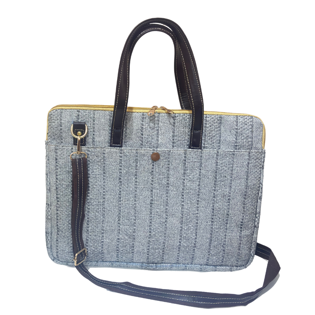 Premium Handcrafted Jute Laptop Sleeve Cover with Adjustable Shoulder Strap and Padded Partition