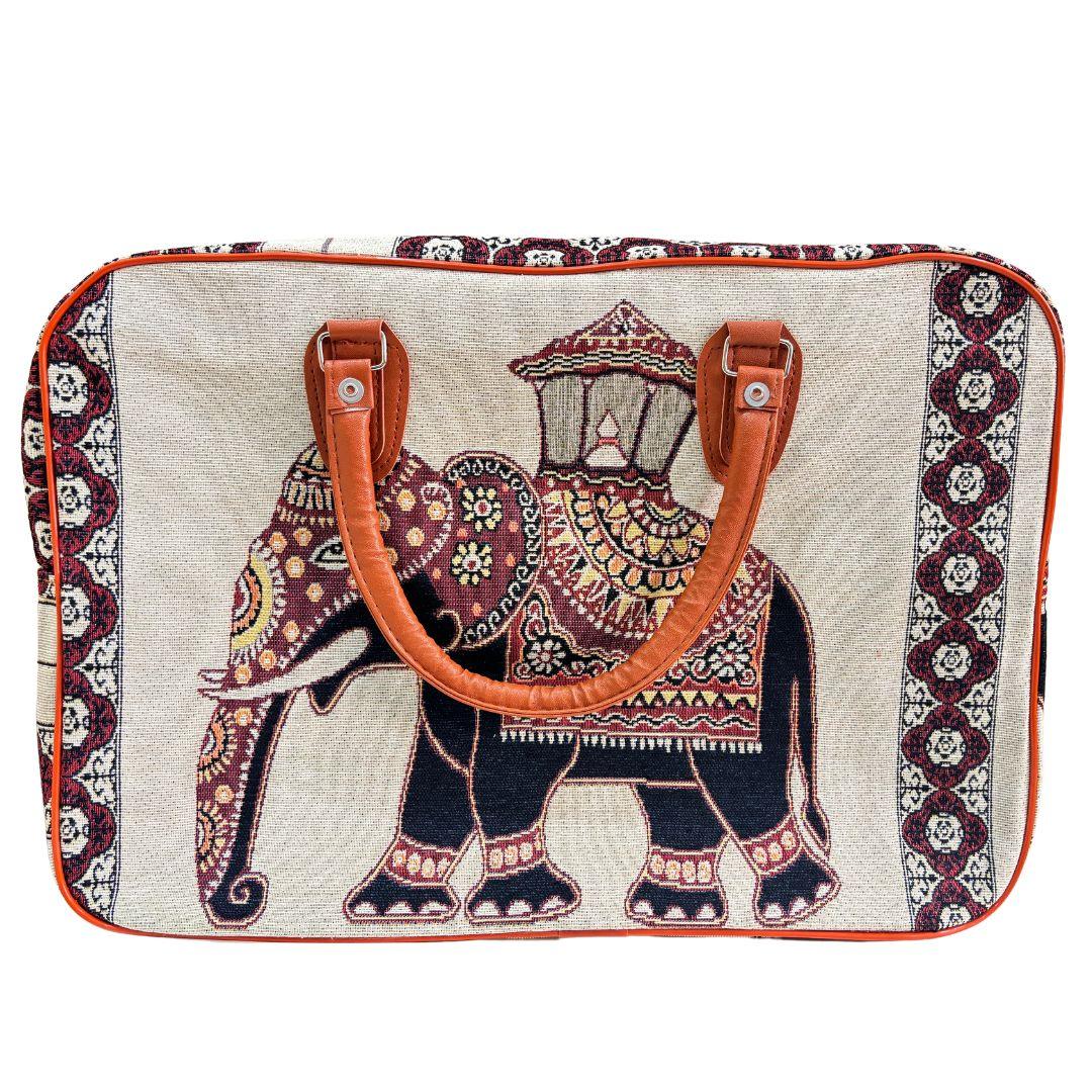 Beige Elephant Print Washable Duffle Bag - The House of RajPadmini