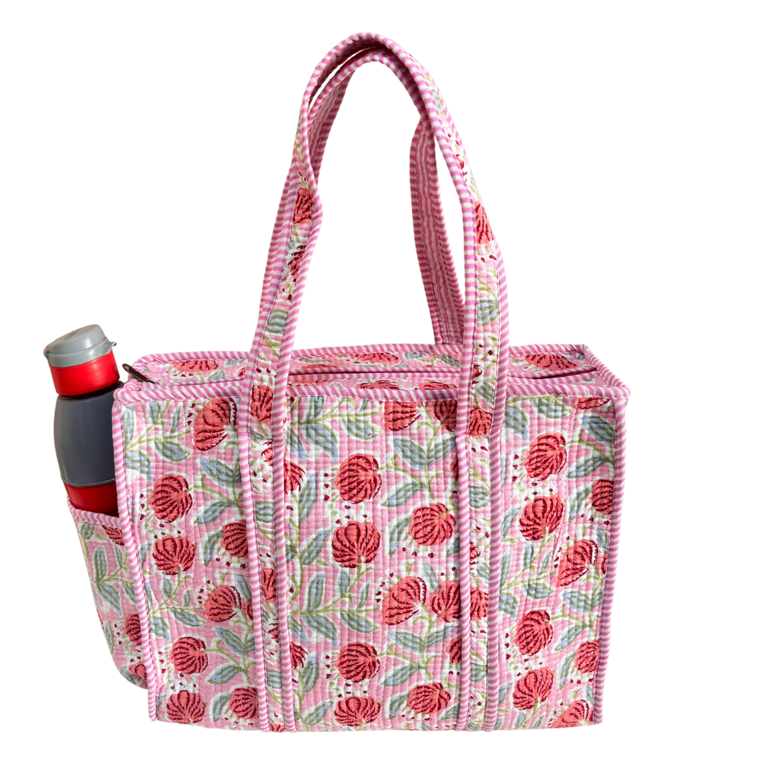 RajPadmini 4-in-1 Festive Gifting COMBO : Premium Quilted Tote Bag + 3 Waterproof Pouches = Your Complete Organization Solution!