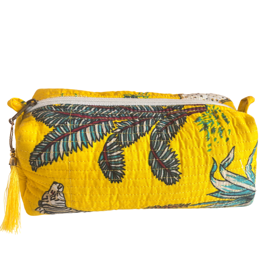 Premium Waterproof Yellow Quilted Cotton Multi Purpose Pouch for Men & Women | Cosmetic Makeup Medicine Toiletry Travel Organizer Pouch - The House of RajPadmini