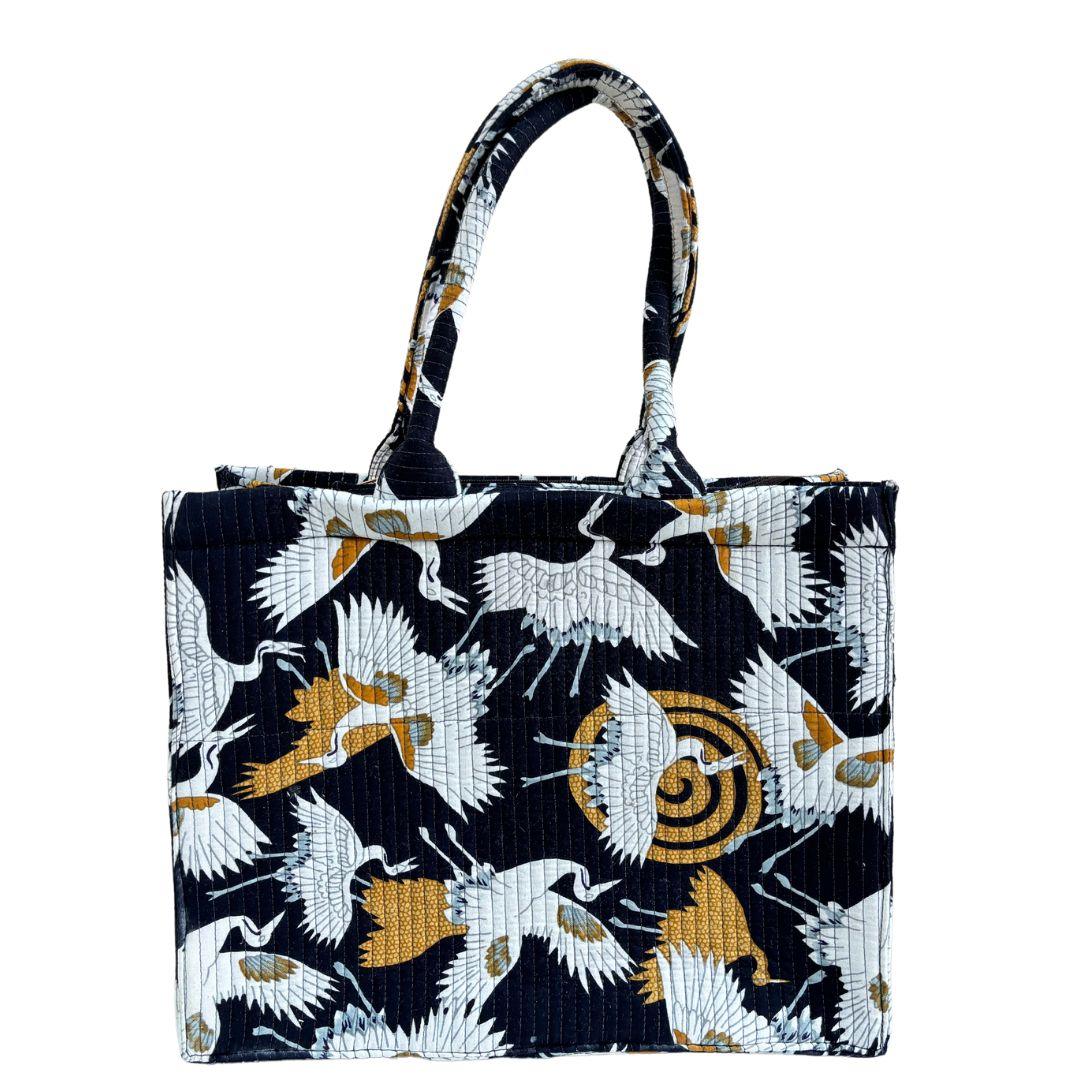 Quilted Black Laptop Tote Bag with Complementary Pouch - The House of RajPadmini