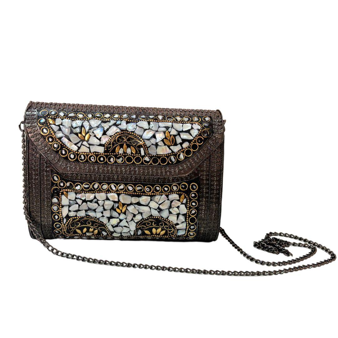 Premium Handcrafted Stone Metal Box Clutch - The House of RajPadmini