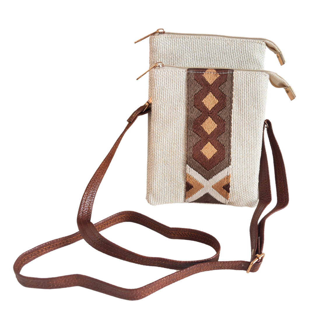 The Handcrafted Multipocket White Jute Crossbody Mobile Bag