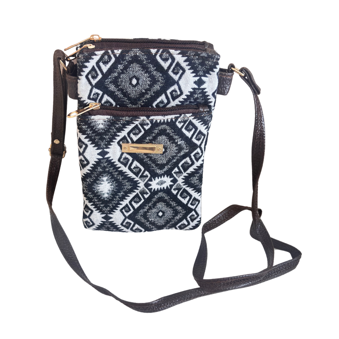 The Rugged Black & White Multiple Partition Mobile Crossbody Sling Bag