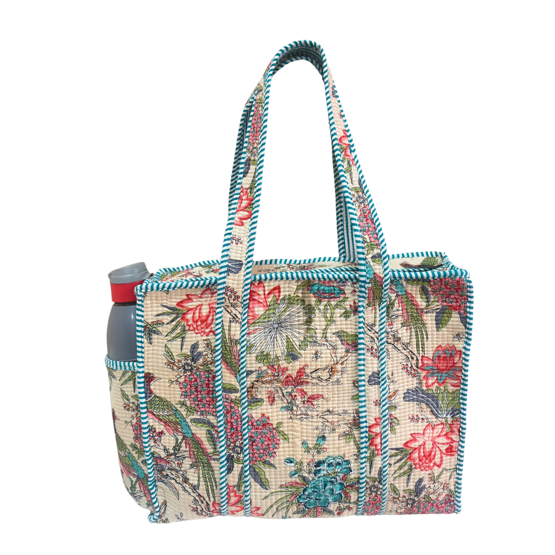 RajPadmini 4-in-1 Festive Gifting COMBO : Premium Quilted Tote Bag + 3 Waterproof Pouches = Your Complete Organization Solution!