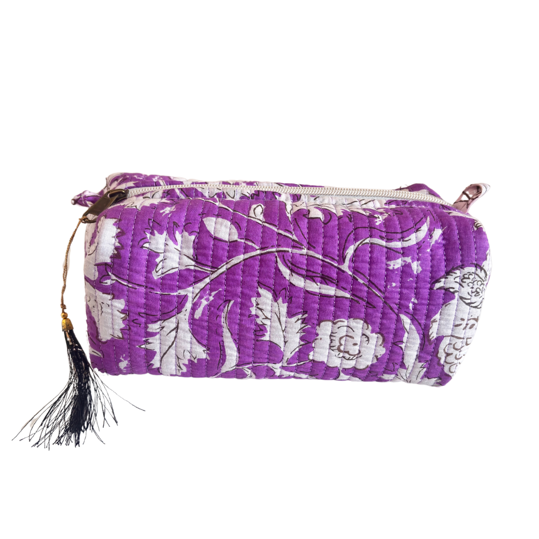 Premium Waterproof Purple Quilted Cotton Multi Purpose Pouch for Men & Women | Cosmetic Makeup Medicine Toiletry Travel Organizer Pouch - The House of RajPadmini