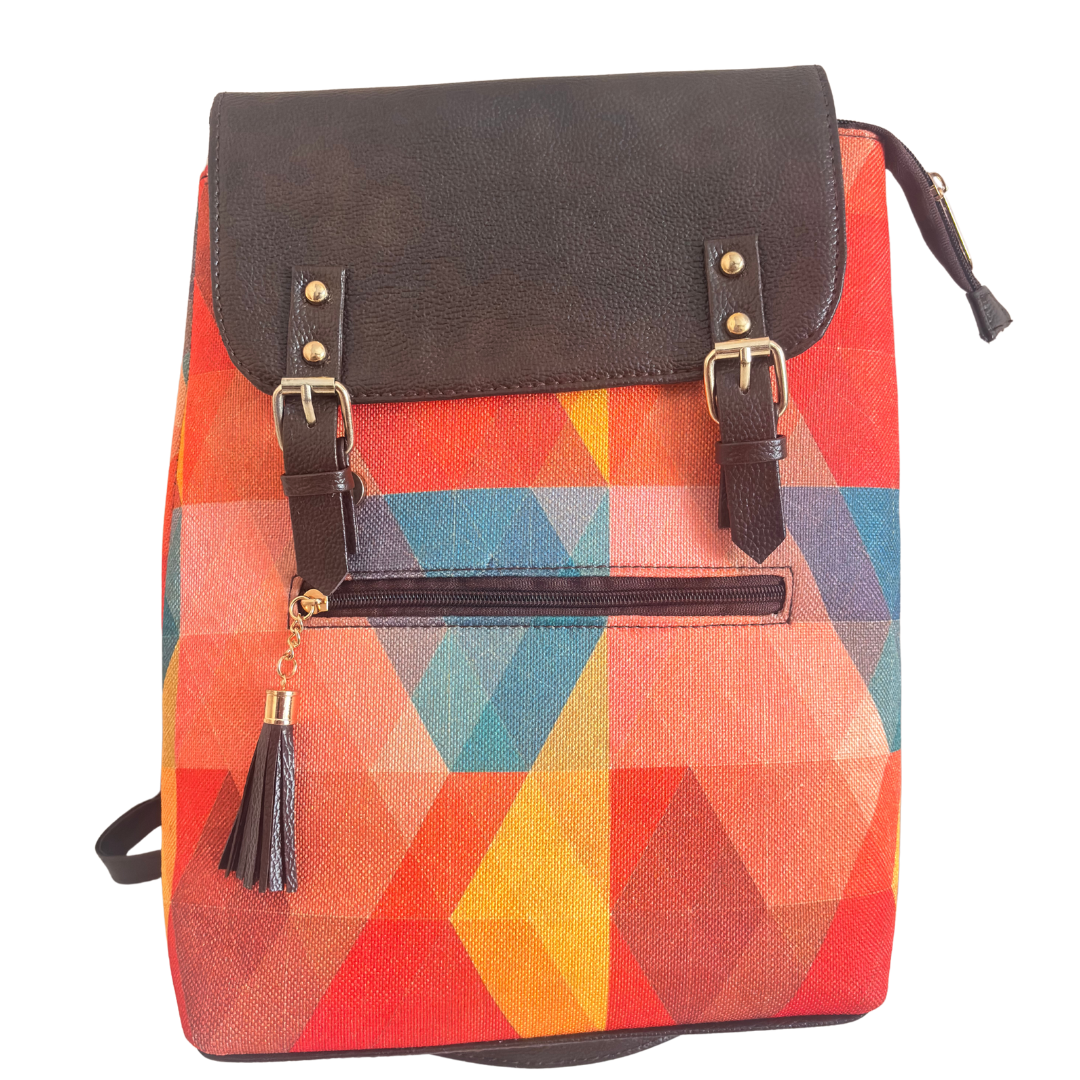 Geometric Sunset Heritage Backpack - Desert Kaleidoscope Collection | Hand-Woven Tribal Pattern