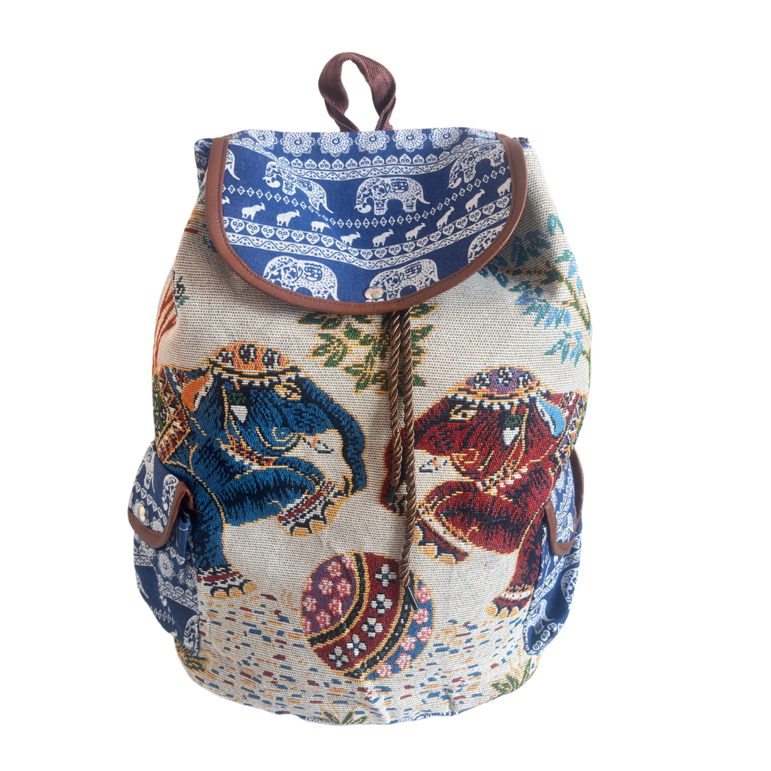 Trekking Paradise Edition: Canvas Elephant Football Print Drawstring Backpack
