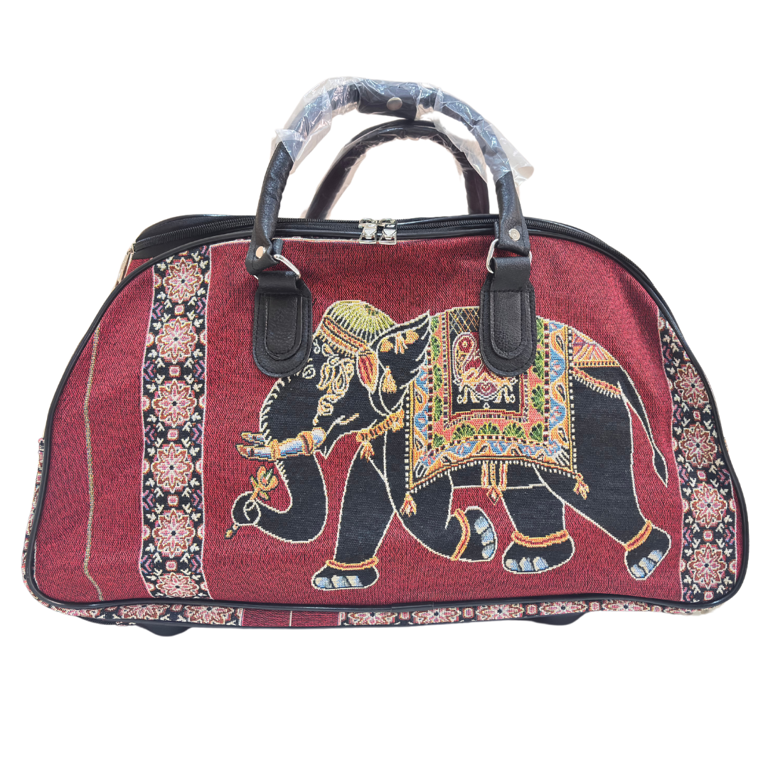 Fully Waterproof Elephant Printed Travel Duffle Trolley Bag - The House of RajPadmini