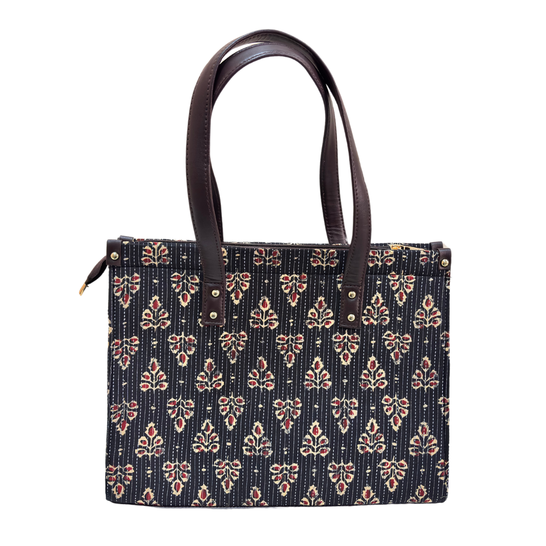 Atrangi Edition:- Handblock Printed Black Tote Bag with complimentary Pouch - The House of RajPadmini