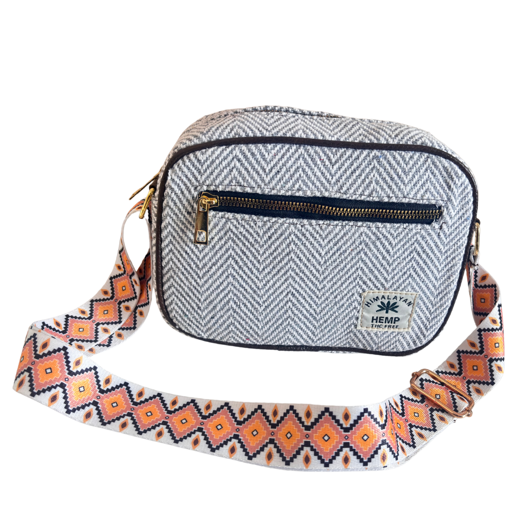 The RajPadmini Planet-Friendly Gray Hemp Adventure Sling Bag