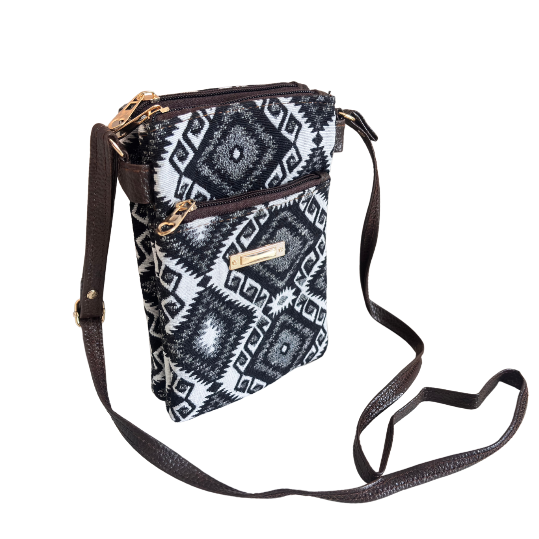 The Rugged Black & White Multiple Partition Mobile Crossbody Sling Bag