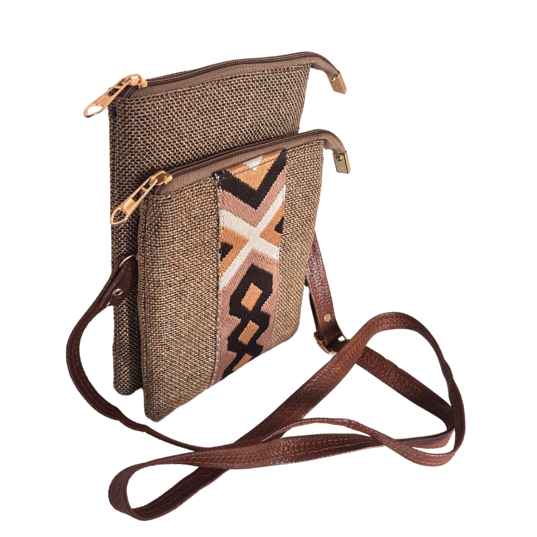 The Handcrafted Multipocket Brown Jute Crossbody Mobile Bag