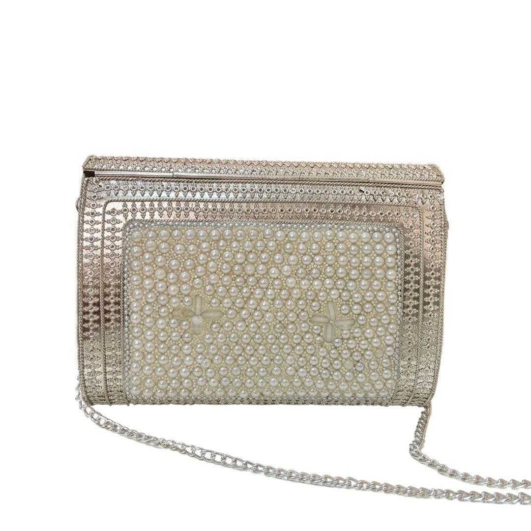 Premium Handcrafted Pearl Metal Box Clutch - The House of RajPadmini