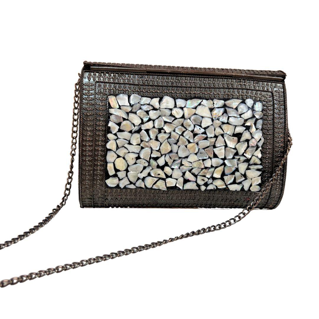 Premium Handcrafted Stone Metal Box Clutch - The House of RajPadmini