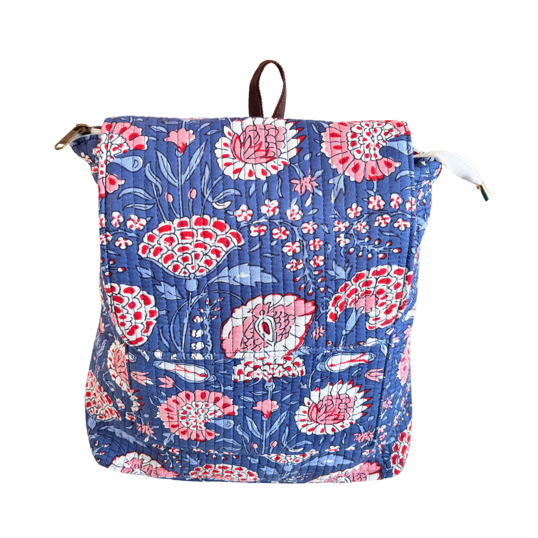 The Jungle Book Edition:- Premium Quilted Cotton Blue Backpack with Floral Print Design
