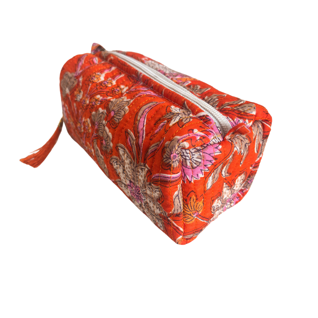 Premium Waterproof Red Quilted Cotton Multi Purpose Pouch for Men & Women | Cosmetic Makeup Medicine Toiletry Travel Organizer Pouch - The House of RajPadmini