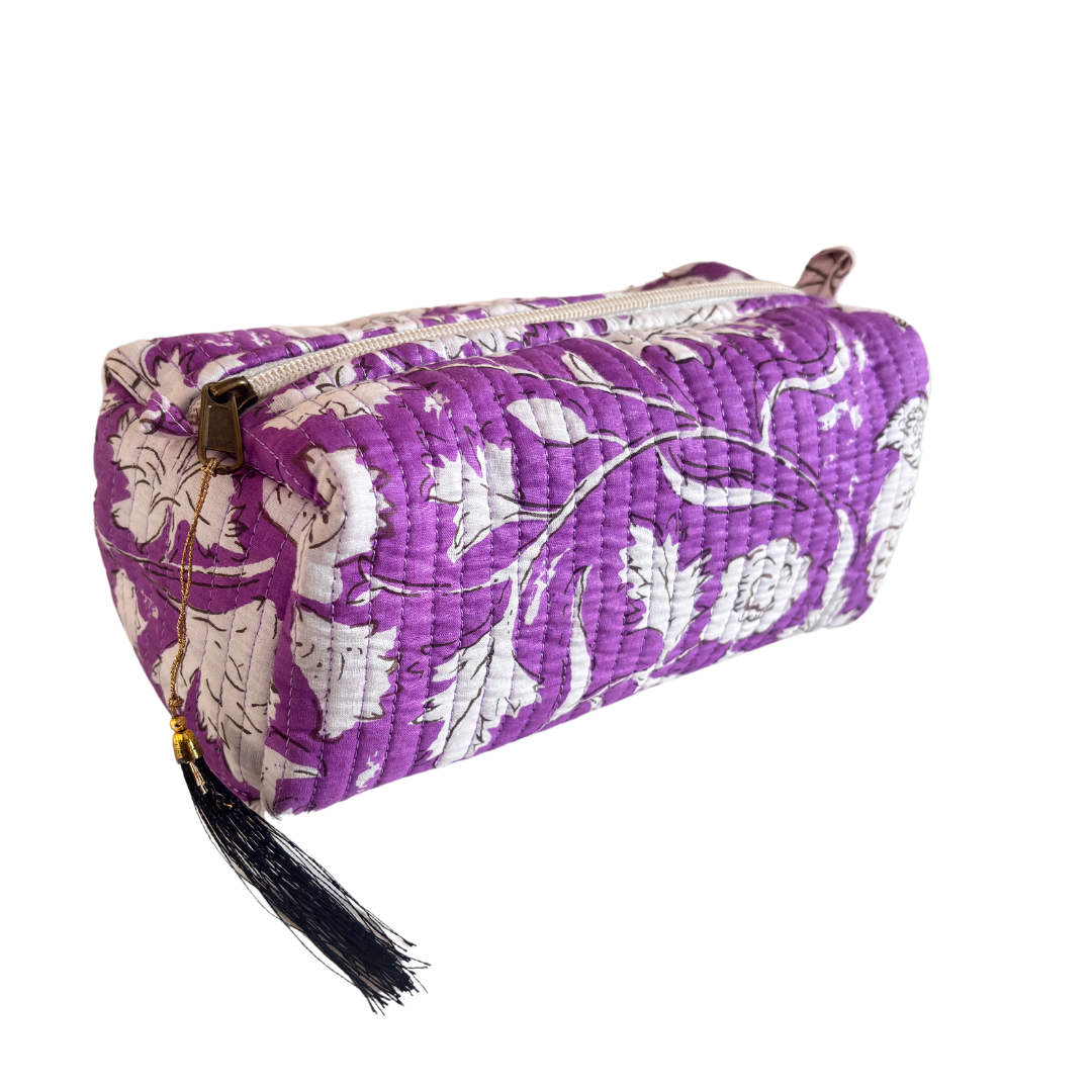Premium Waterproof Purple Quilted Cotton Multi Purpose Pouch for Men & Women | Cosmetic Makeup Medicine Toiletry Travel Organizer Pouch - The House of RajPadmini