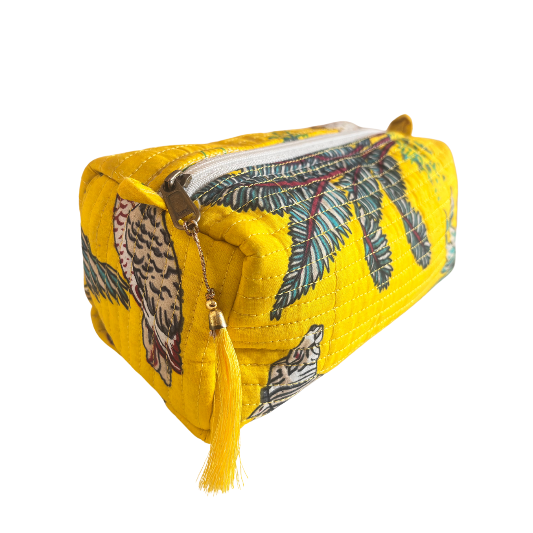 Premium Waterproof Yellow Quilted Cotton Multi Purpose Pouch for Men & Women | Cosmetic Makeup Medicine Toiletry Travel Organizer Pouch - The House of RajPadmini