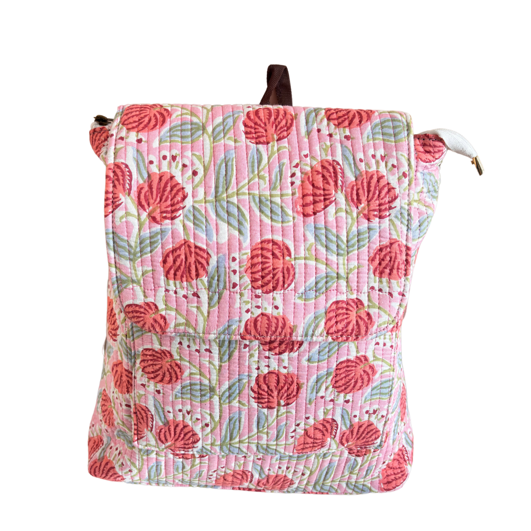The Jungle Book Edition:- Premium Quilted Cotton Pink Backpack with Floral Print Design