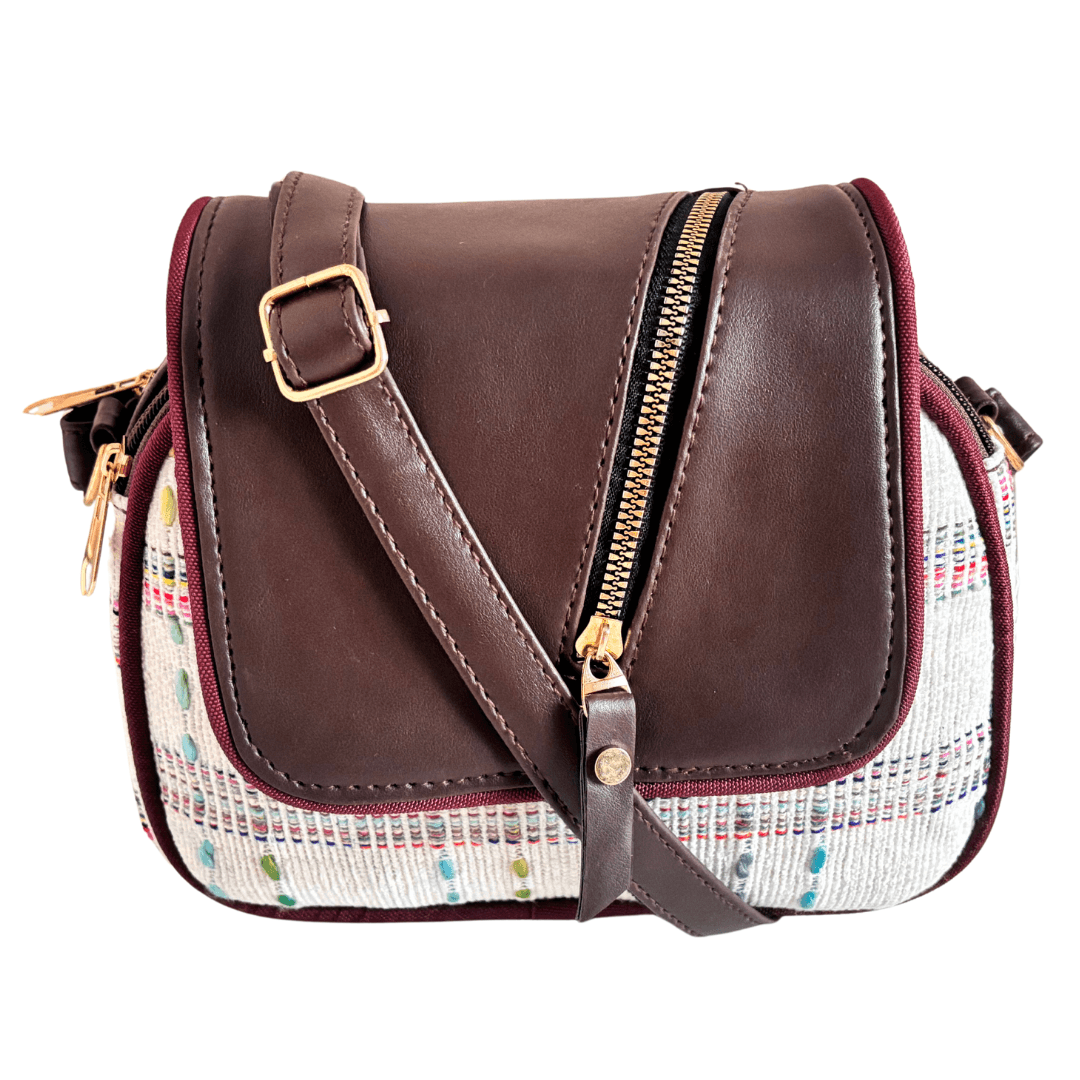 The Saheli Edition:- Women's White Jute Cross Zip Sling Bag - The House of RajPadmini