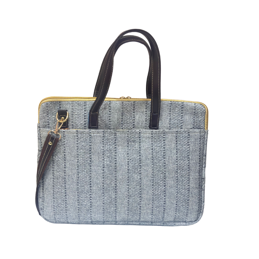 Premium Handcrafted Jute Laptop Sleeve Cover with Adjustable Shoulder Strap and Padded Partition