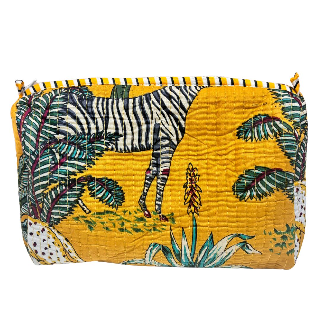 The Alfred Edition Travel Accessory:- Premium Waterproof Quilted Animal Printed Yellow Cotton Beauty/Travel Organizer Bag for Men & Women (Set of 3) - The House of RajPadmini