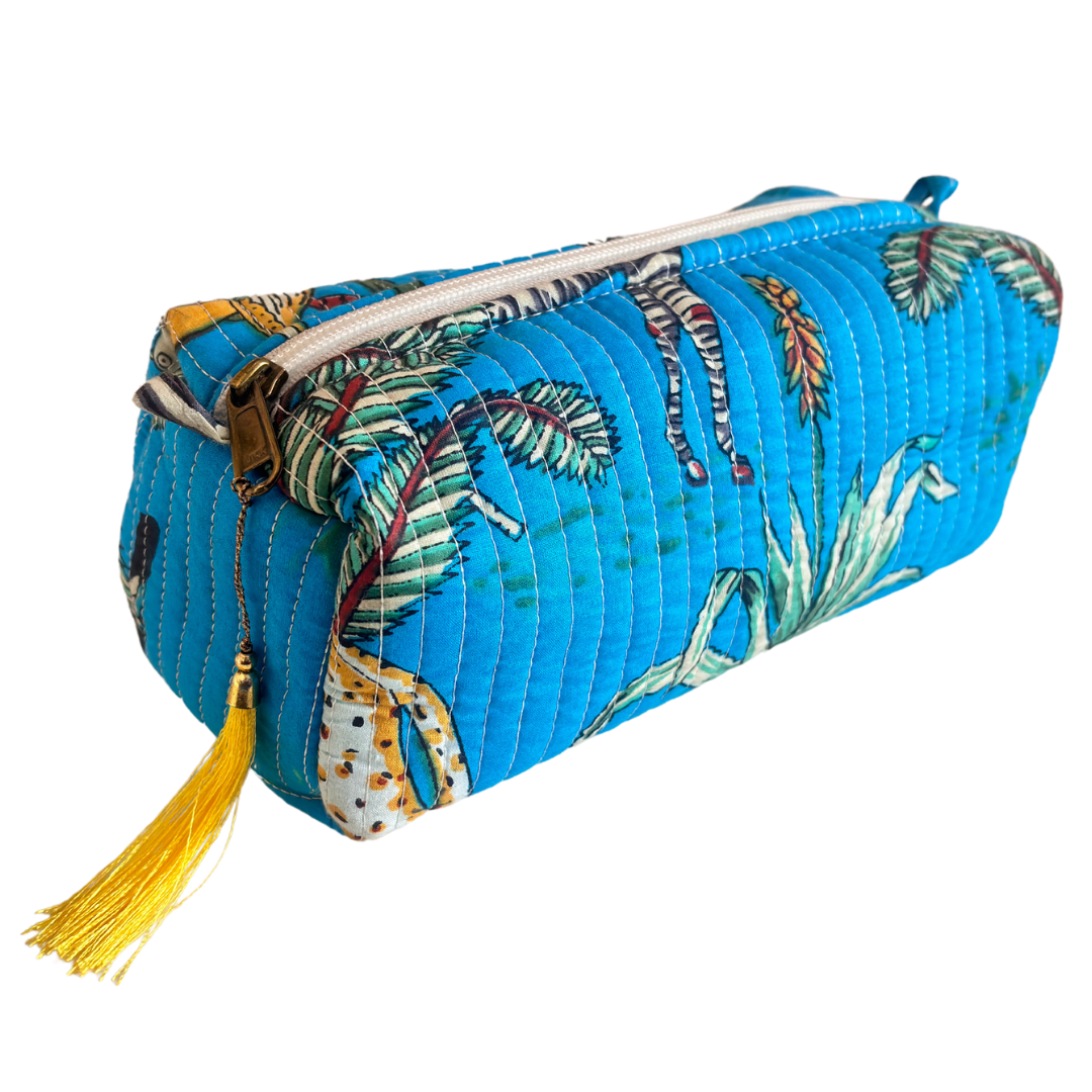 Premium Waterproof Blue Quilted Cotton Multi Purpose Pouch for Men & Women | Cosmetic Makeup Medicine Toiletry Travel Organizer Pouch - The House of RajPadmini