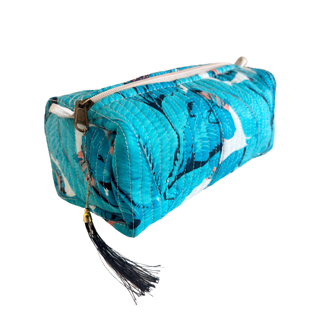 Premium Waterproof Green Quilted Cotton Multi Purpose Pouch for Men & Women | Cosmetic Makeup Medicine Toiletry Travel Organizer Pouch - The House of RajPadmini