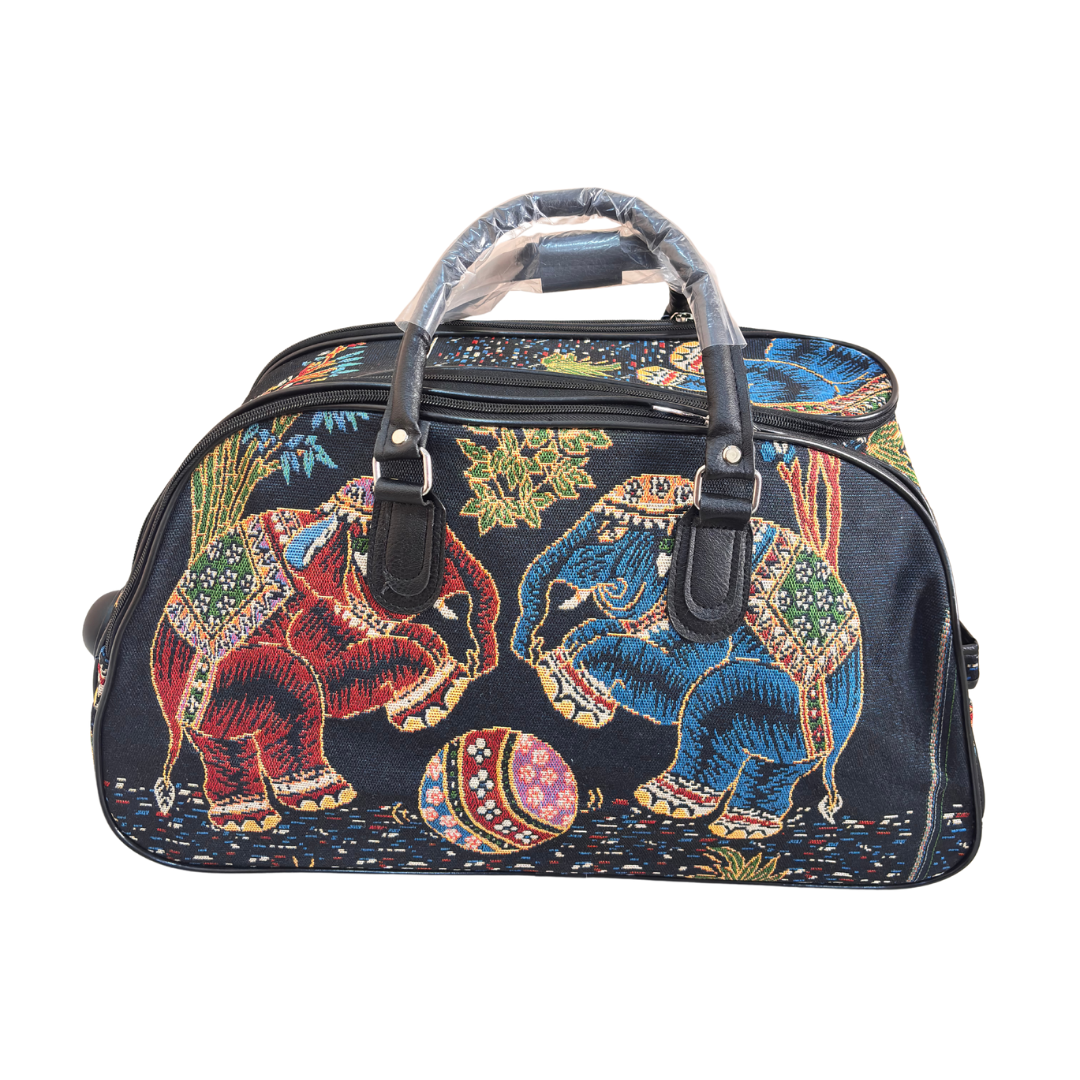 Fully Waterproof Elephant Printed Travel Duffle Trolley Bag
