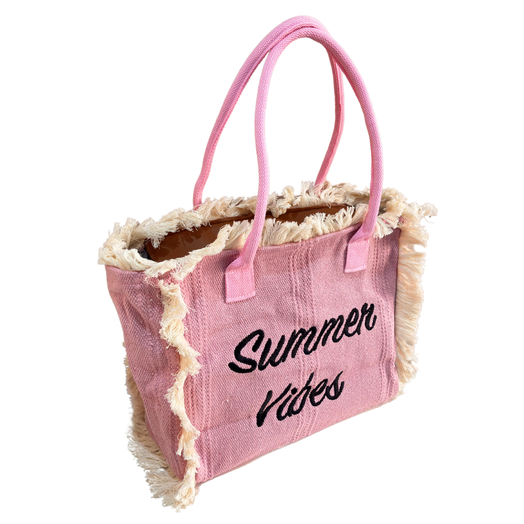 Handcrafted Pastel Pink Canvas Tote Bag