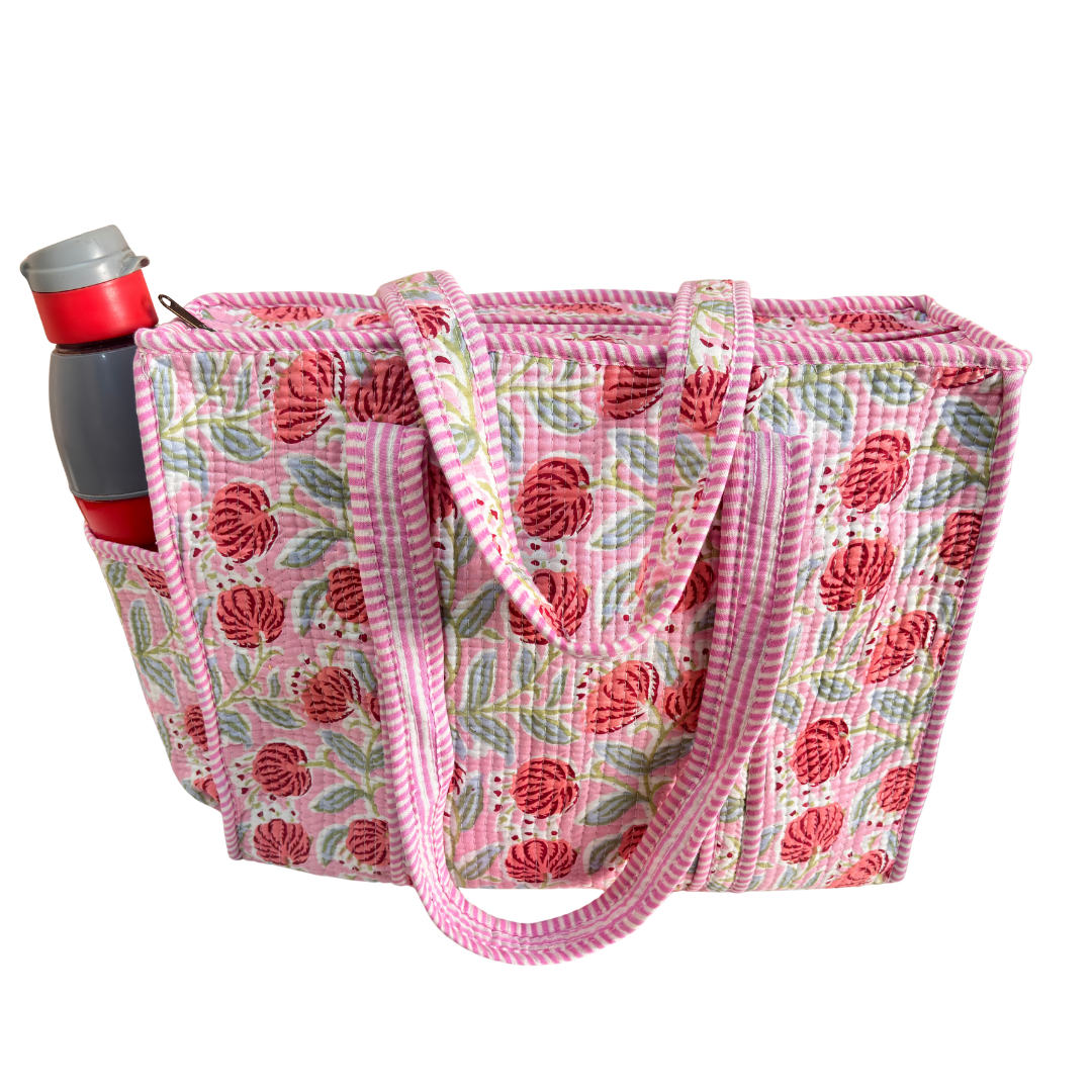 Artisan Quilted Bloom Cotton Tote - Handcrafted Shopping Companion