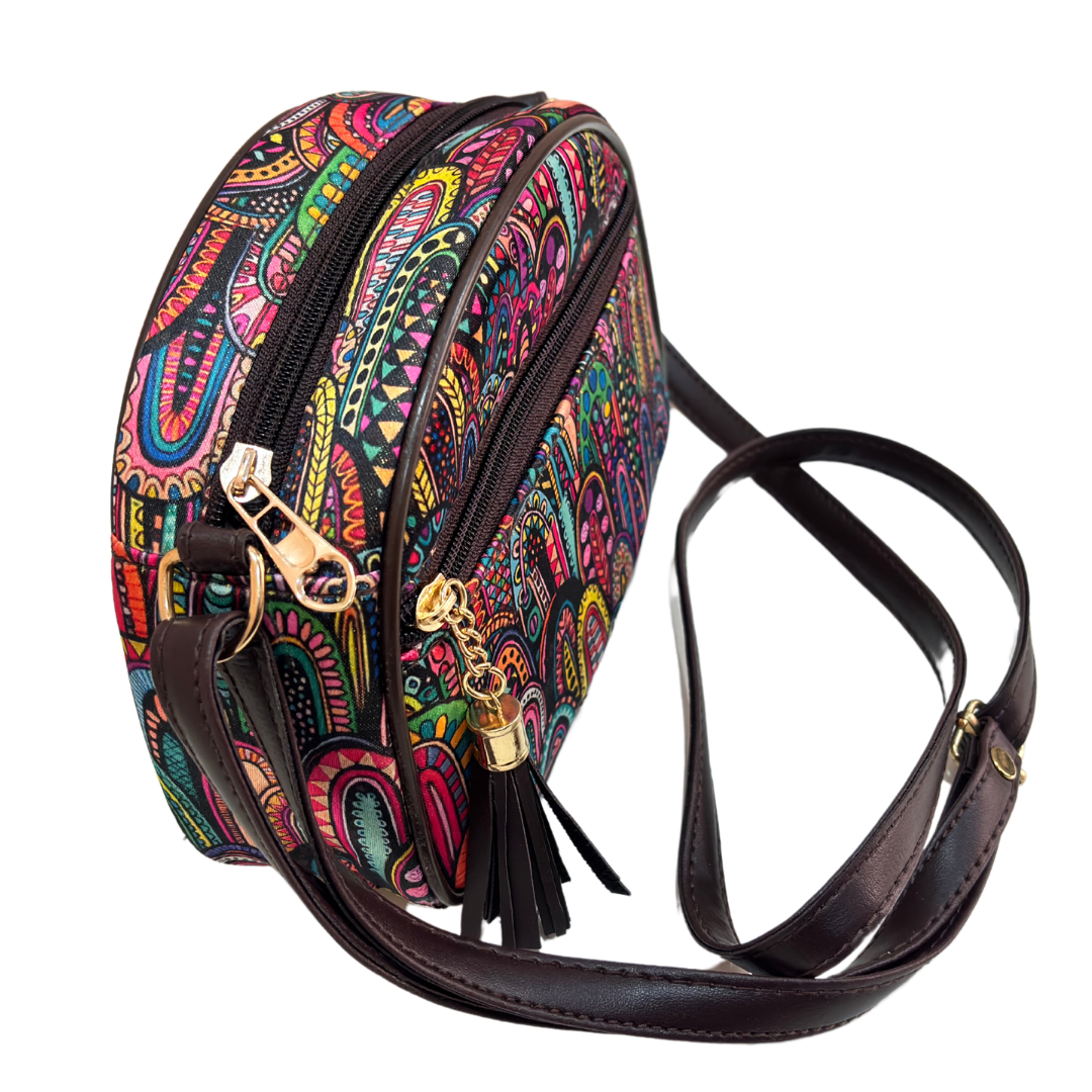 The Saheli Edition:- Women's Rajasthani Print Crescent Moon Sling Bag - The House of RajPadmini