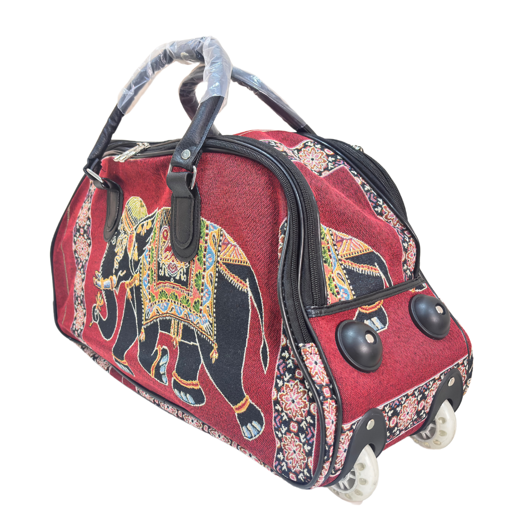 Fully Waterproof Elephant Printed Travel Duffle Trolley Bag - The House of RajPadmini