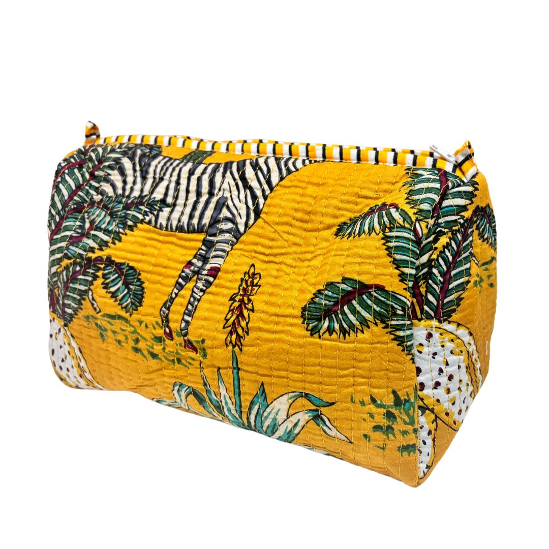 The Alfred Edition Travel Accessory:- Premium Waterproof Quilted Animal Printed Yellow Cotton Beauty/Travel Organizer Bag for Men & Women (Set of 3) - The House of RajPadmini