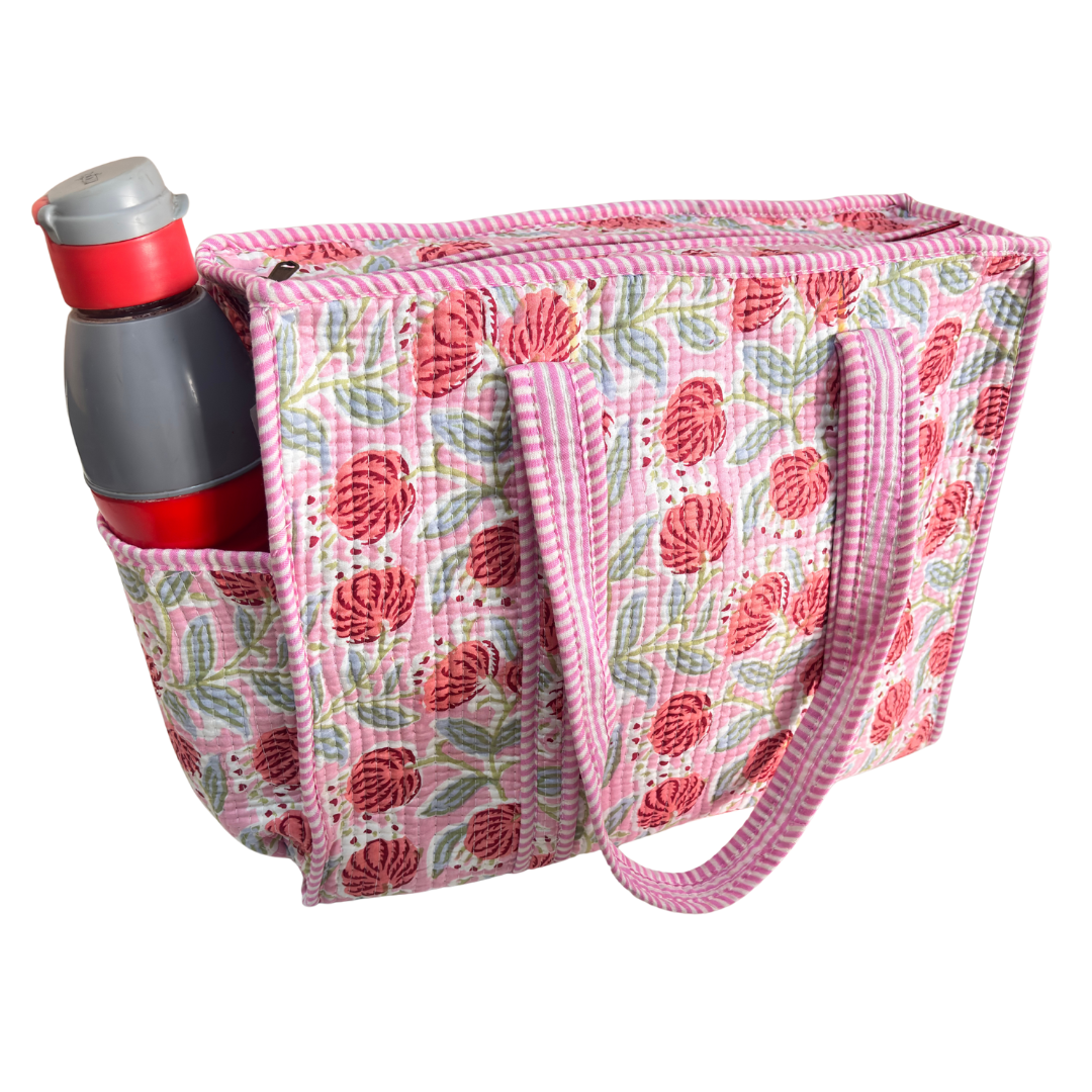 RajPadmini 4-in-1 Festive Gifting COMBO : Premium Quilted Tote Bag + 3 Waterproof Pouches = Your Complete Organization Solution!