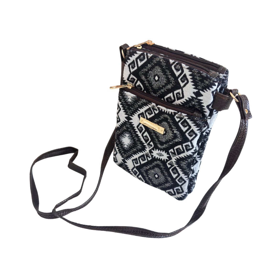 The Rugged Black & White Multiple Partition Mobile Crossbody Sling Bag